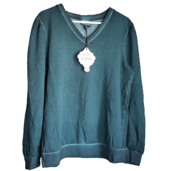 Knox Rose Tops - Knox Rose Black Emerald Super Soft Thin Weight V-Neck Sweatshirt, Women's Large